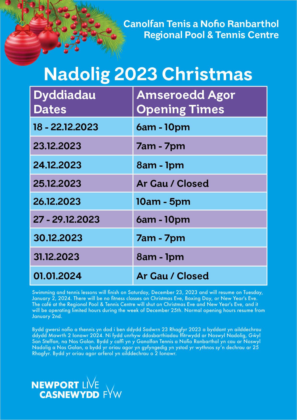 Opening Times Opening Times for Newport Live venues and facilities
