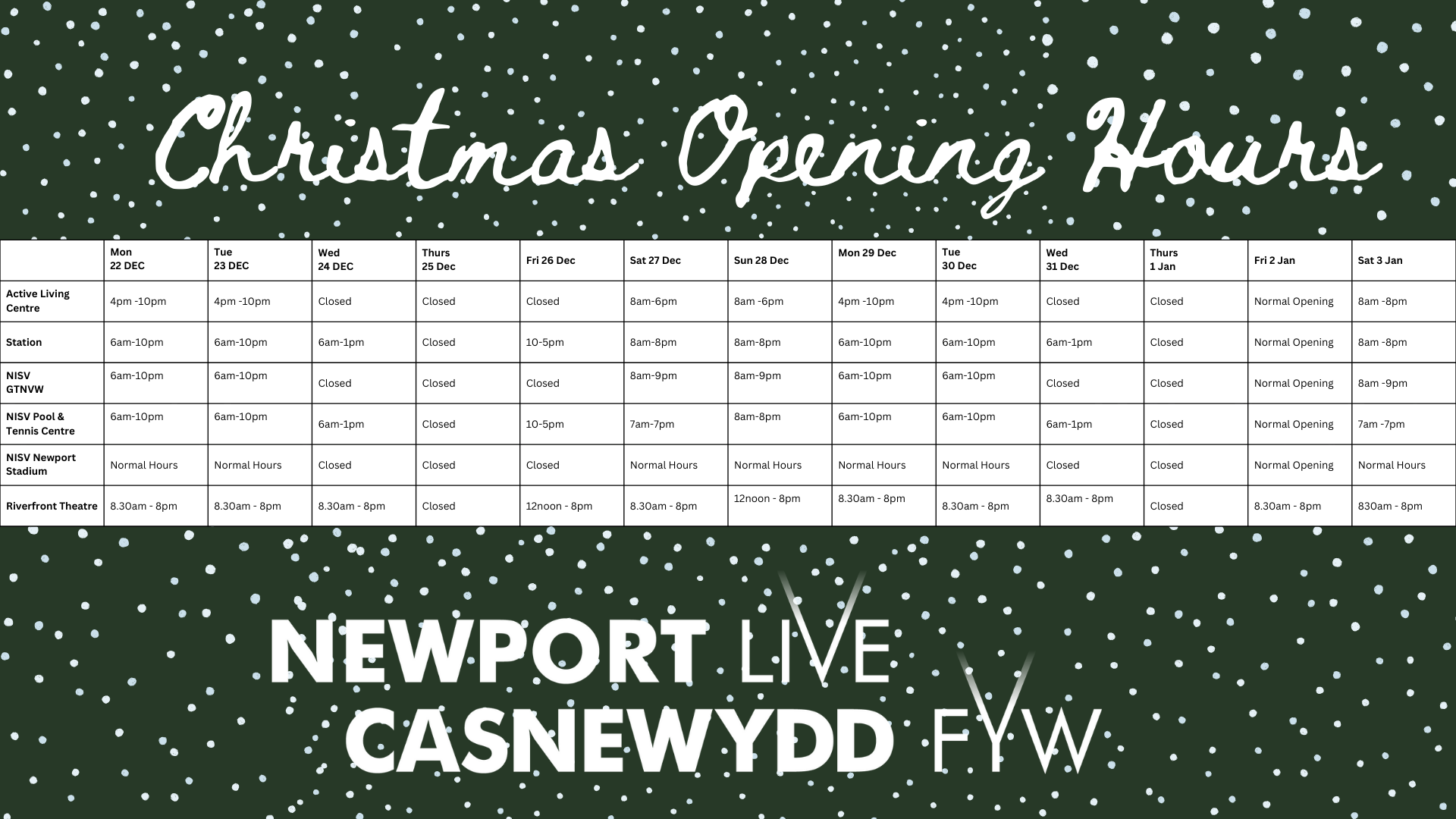 Christmas Opening Hours