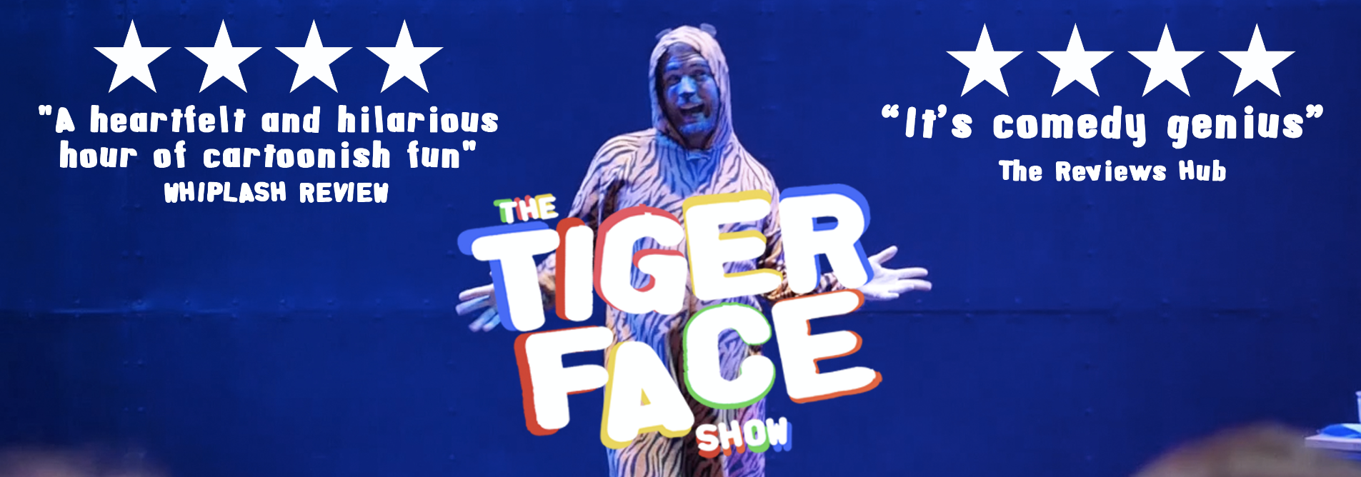 The wording TigerFace on a blue banner with quotes on the show