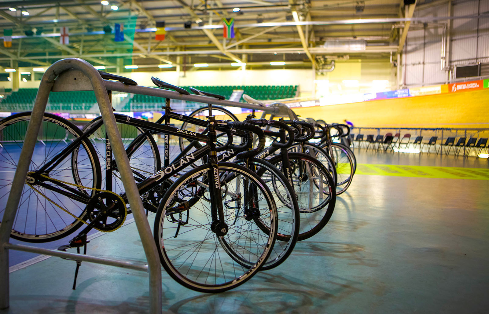 Rack of track bikes