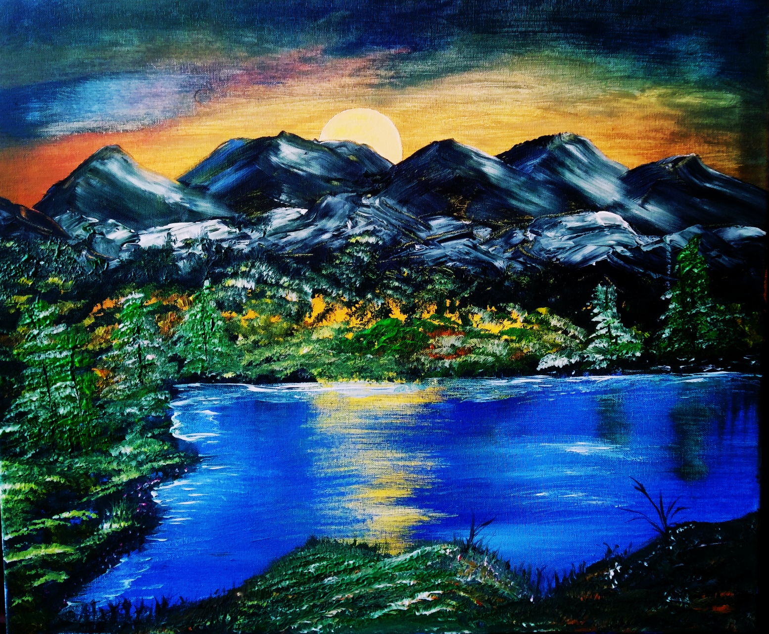 Painting of mountains and lake by David Biggs