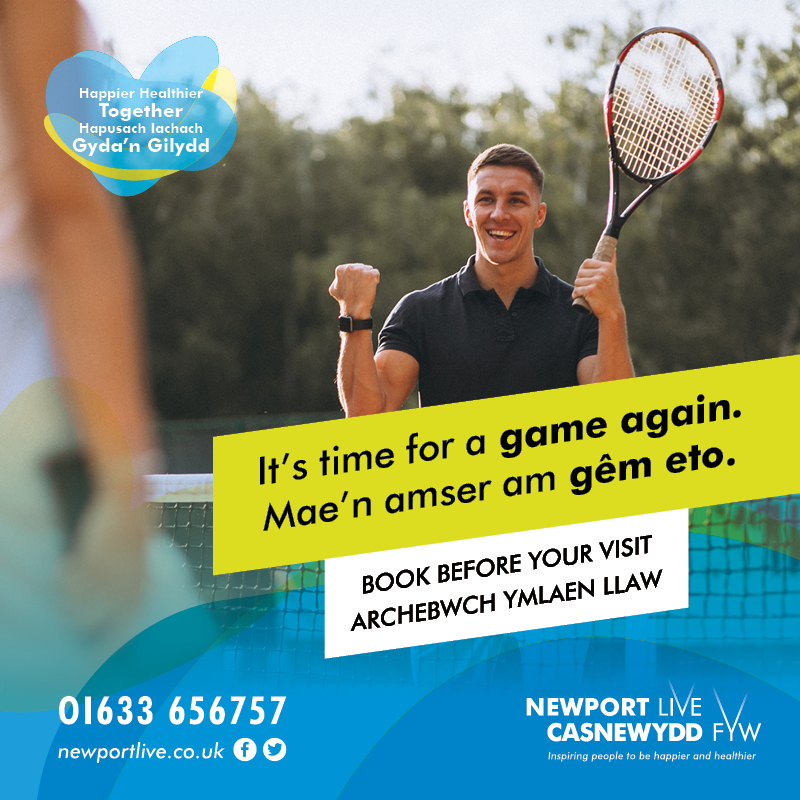 Poster of man playing tennis outdoors with banner over image saying 'its time for a game again' Poster of man playing tennis outdoors with banner over image saying 'its time for a game again'
