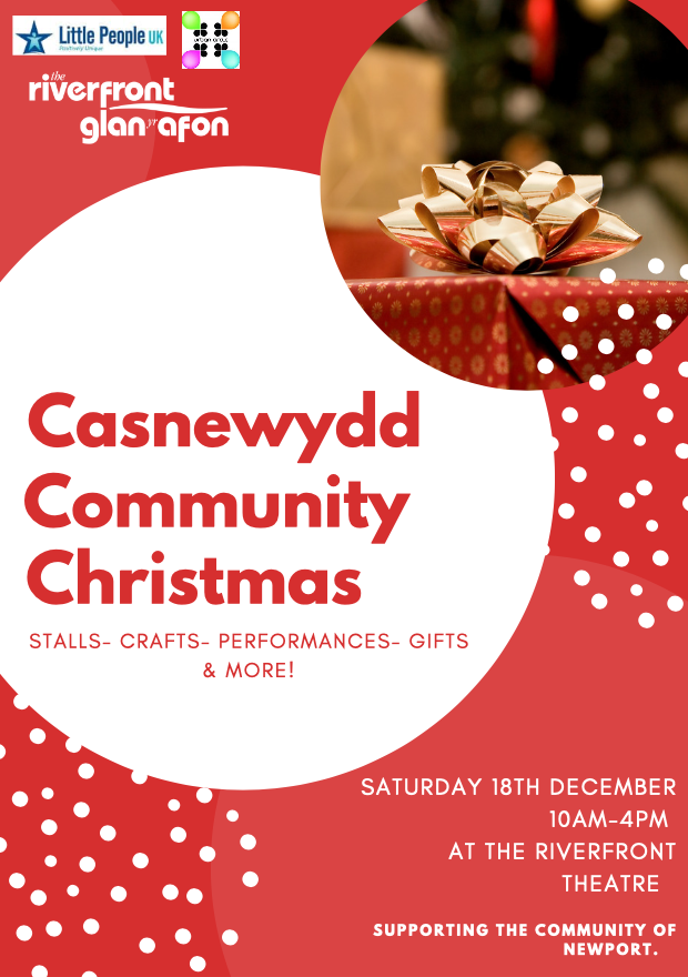 Red and white poster with heading Casnewydd Community Christmas.png