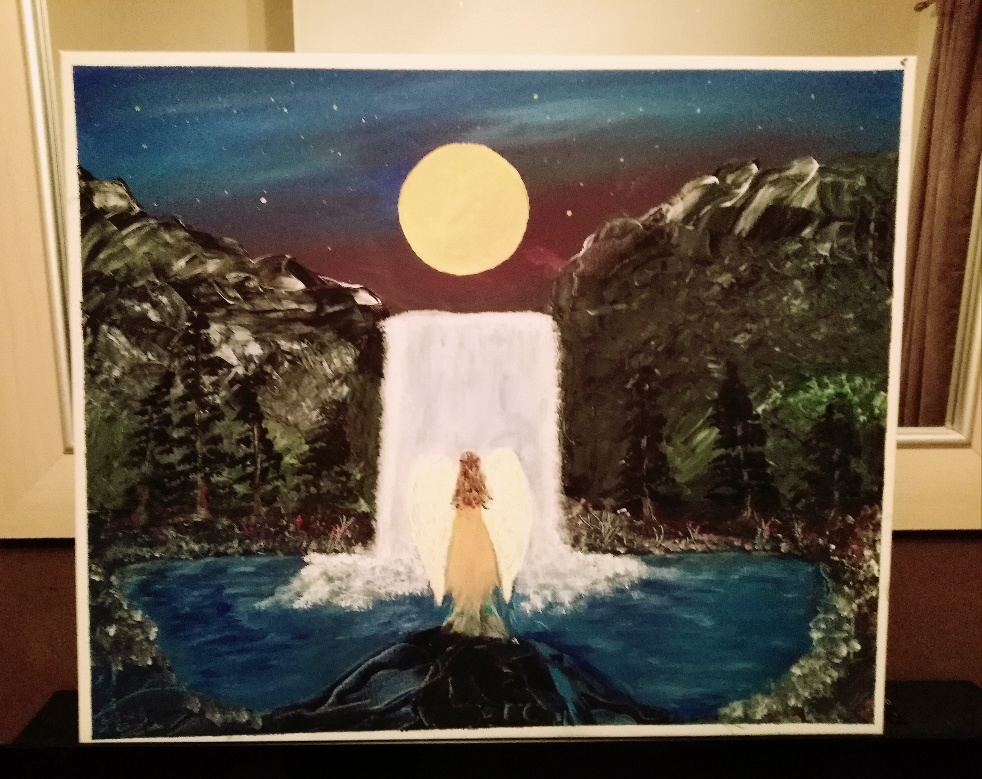 Painting of lady by waterfall by David Biggs